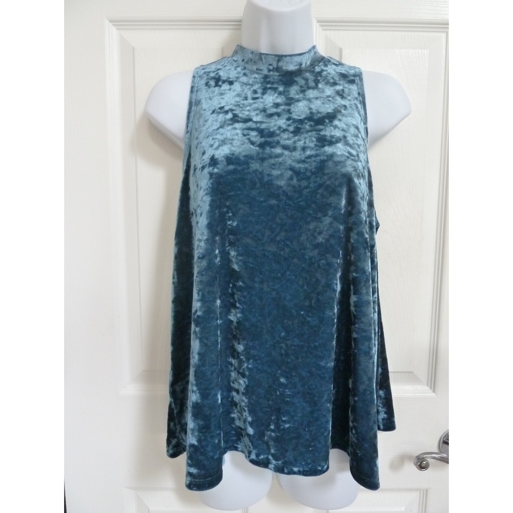 Arizona Jean Co XL Blue Crushed Velvet Sleeveless Swing Top Keyhole Back Blouse